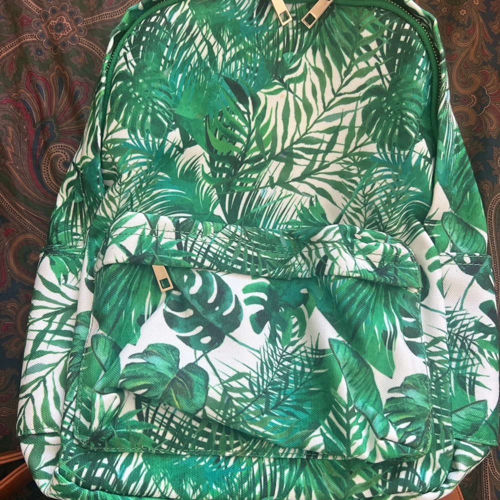 Imoshion backpack dolce and gabbana style palm leaves green/white gold metalware